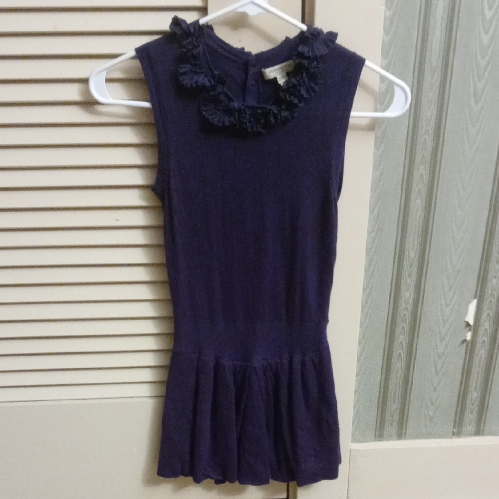 BURBERRY Purple Sleeveless Top with Ruffle Collar